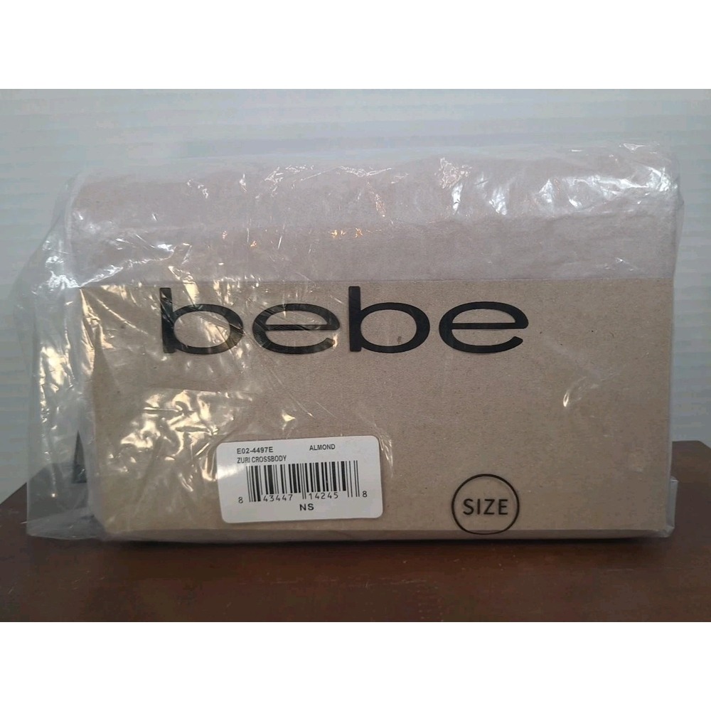 NWT Bebe Zuri Crossbody Purse Bag Almond Color Gold Logo Women's Small E02-4497E